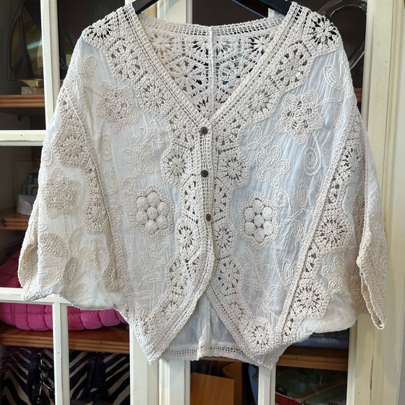 Tops - Boho Crochet Embroidered Ivory Women's Top